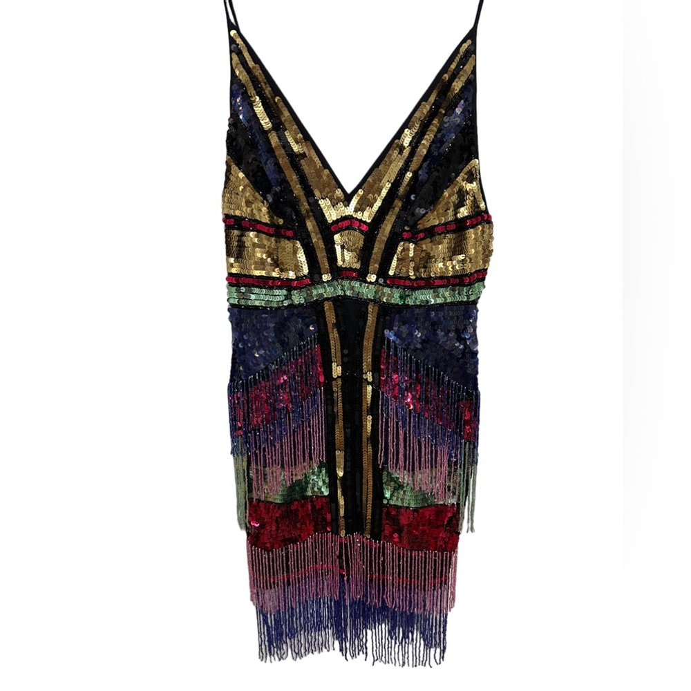 Asos Edition Mini Dress Diamond Fringe Size 8 - Picture 5 of 8
